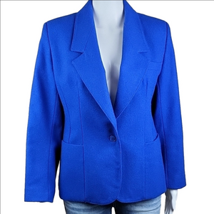 Vintage Porsha by Winer Royal Blue Wool Blend Single Button Jacket Blaze…